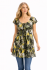 Green / Yellow Bold Flower Print Floaty Indian Cotton Lizzy Blouse - Fair Trade